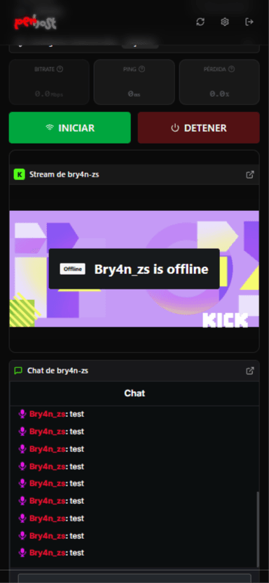 Panel de control PerHost en móvil